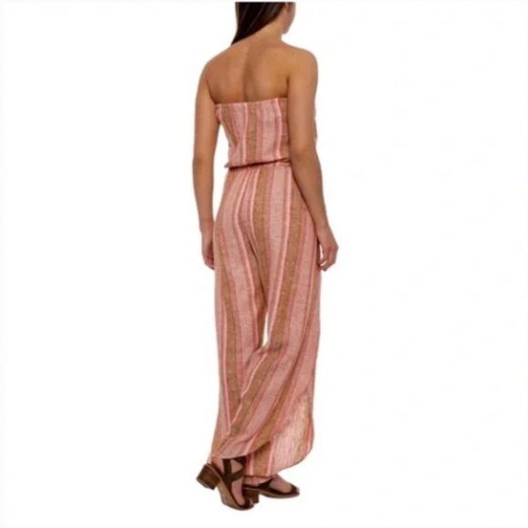 DREW WOMENS EMERSON WIDE LEG SPLIT LEG PANTS STRAPLESS JUMPSUIT LINEN BLEND XS - Picture 2 of 6
